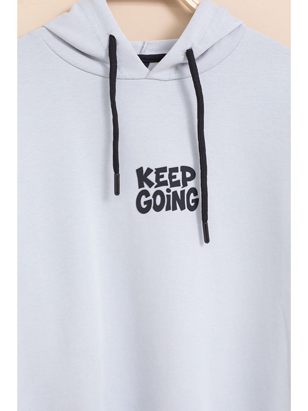Gri Erkek Çocuk Keep Going Yazılı Şeritli Erkek Çocuk Kapüşonlu Eşofman Takımı 23418-4