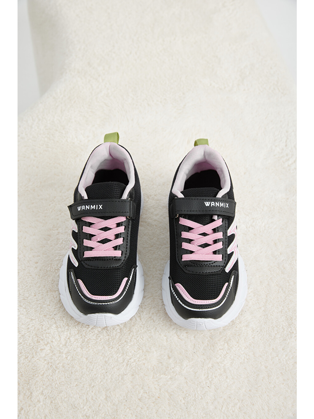 Çocuk Unisex Siyah Pembe Rahat Kalıp Nefes Alabilen Cırtlı Sneaker-2