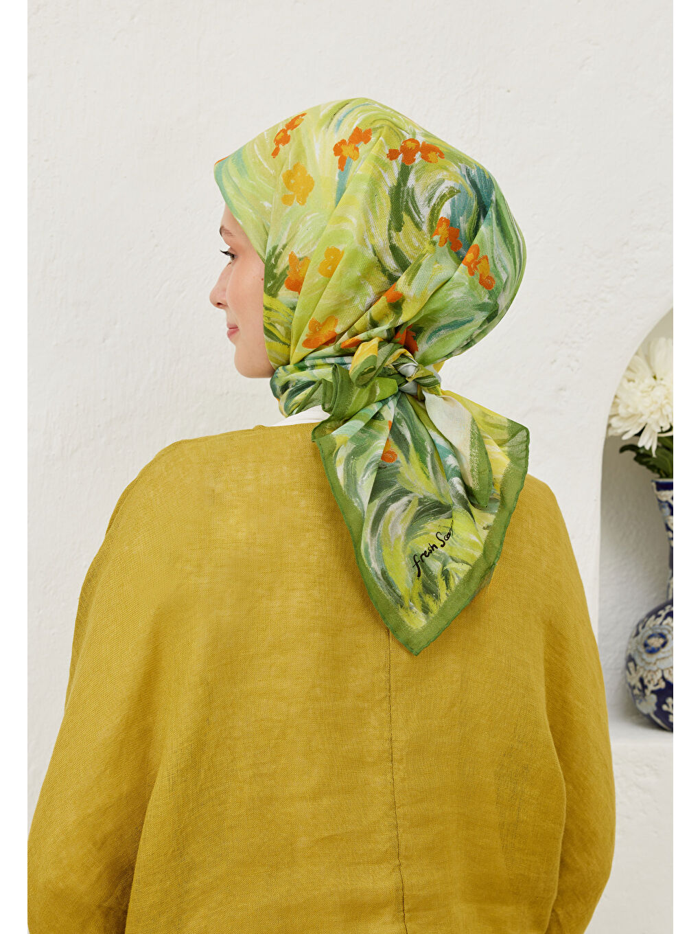 Summer Sunset Desen Pamuk Vual Eşarp Sarı-2