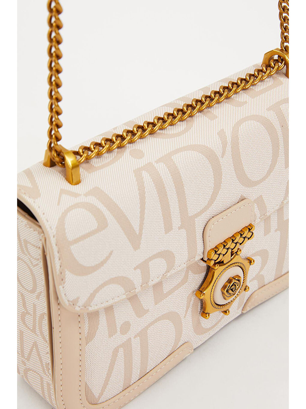 Çift Askılı Zincir Detay Sert Deri Çanta 930282 Bej-1