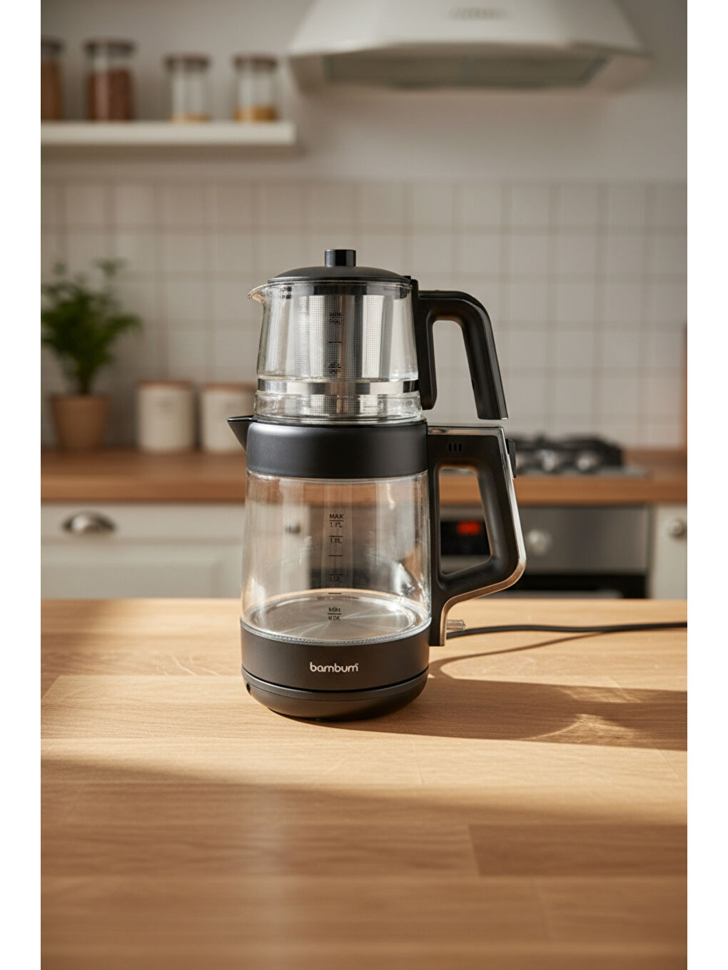 Napoli Cam Demlikli Çay Makinesi Siyah-1