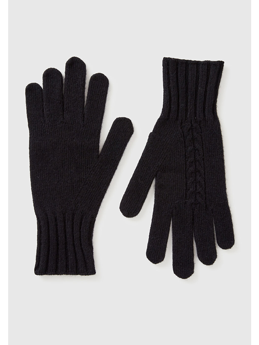 Kadın Siyah Yün Karışımlı Nervürlü Örgü Eldiven