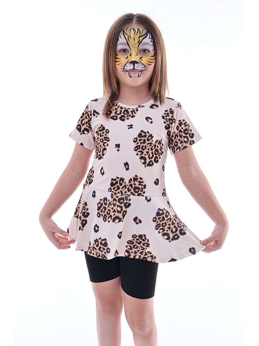 Kalp Desenli Siyah Kız Çocuk Boneli Mayo Takımı-2