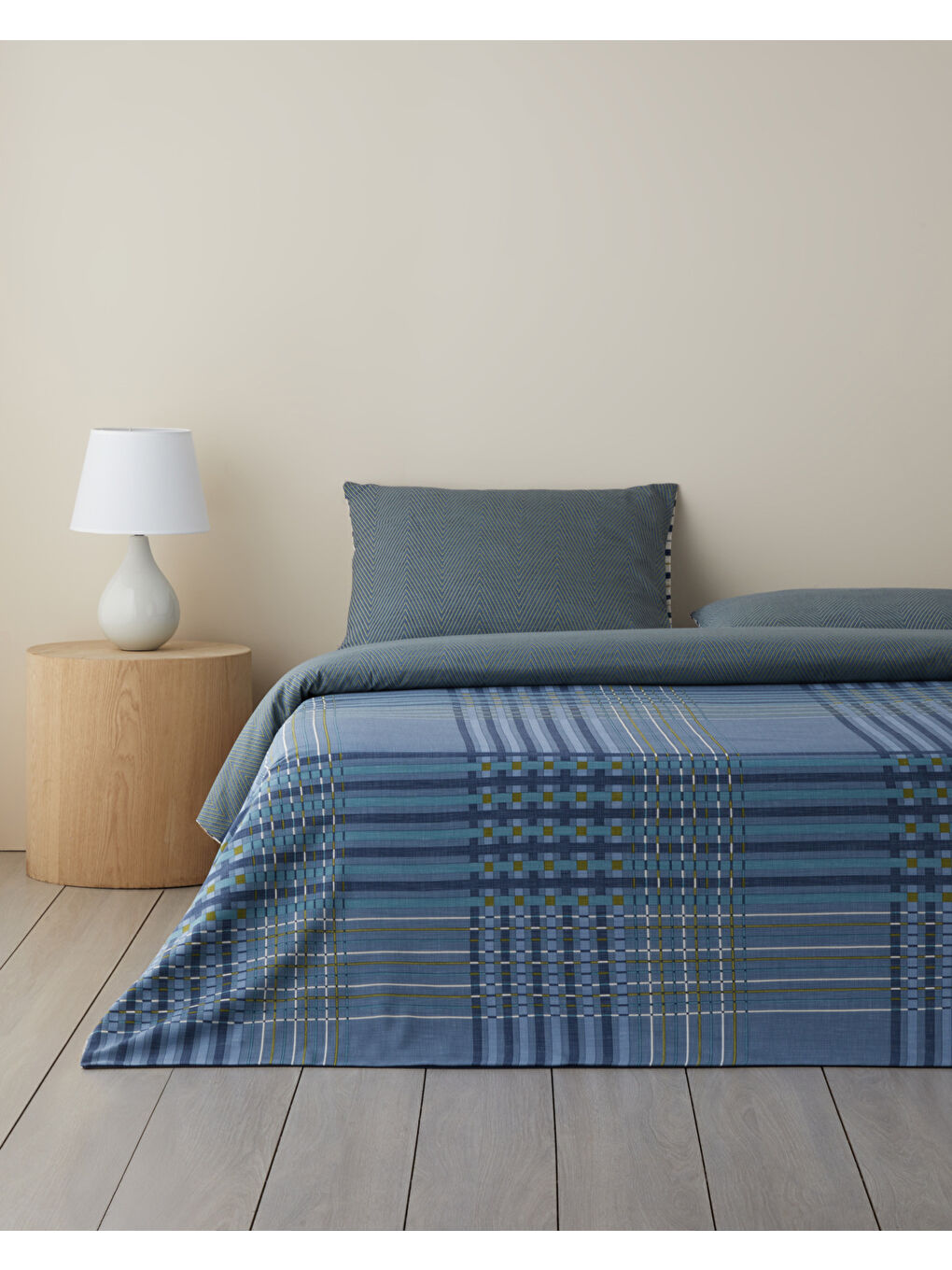 Textured Grid Kolay Ütülenir Çift Kişilik Nevresim Takımı 200x220 cm Lacivert