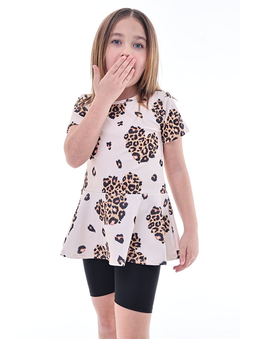 Kalp Desenli Siyah Kız Çocuk Boneli Mayo Takımı-3