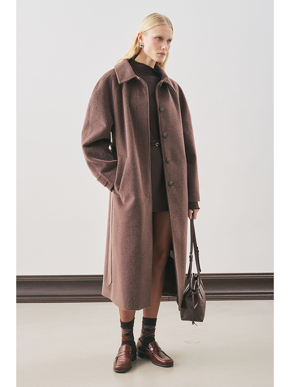 Premıum Kaşe Uzun Kaban Kahverengi-1