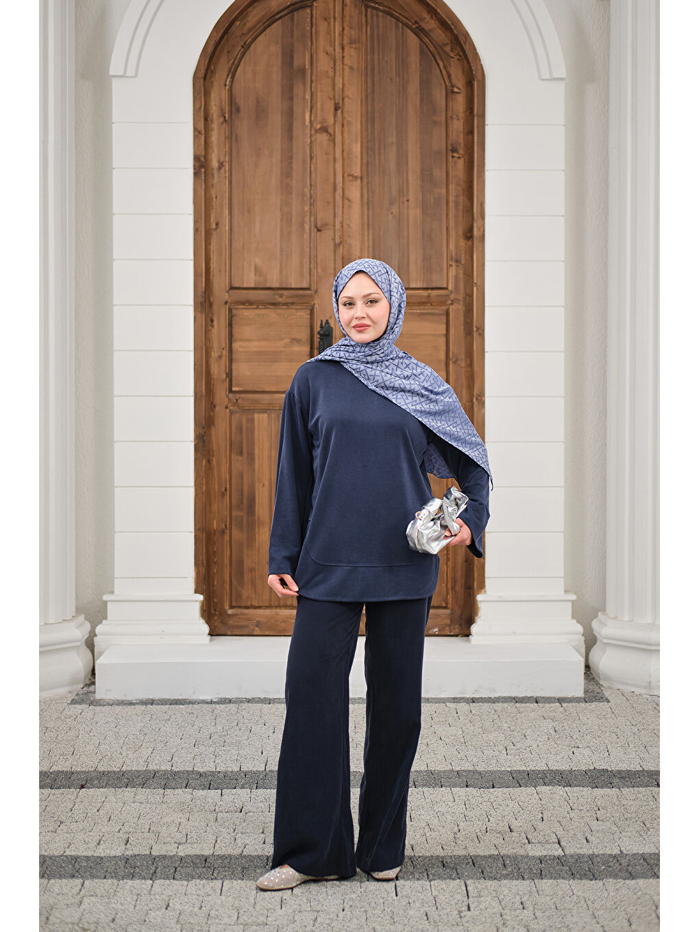 Kadın Önü Çima Detay Bisiklet Yaka Takım İndigo Mavi-3