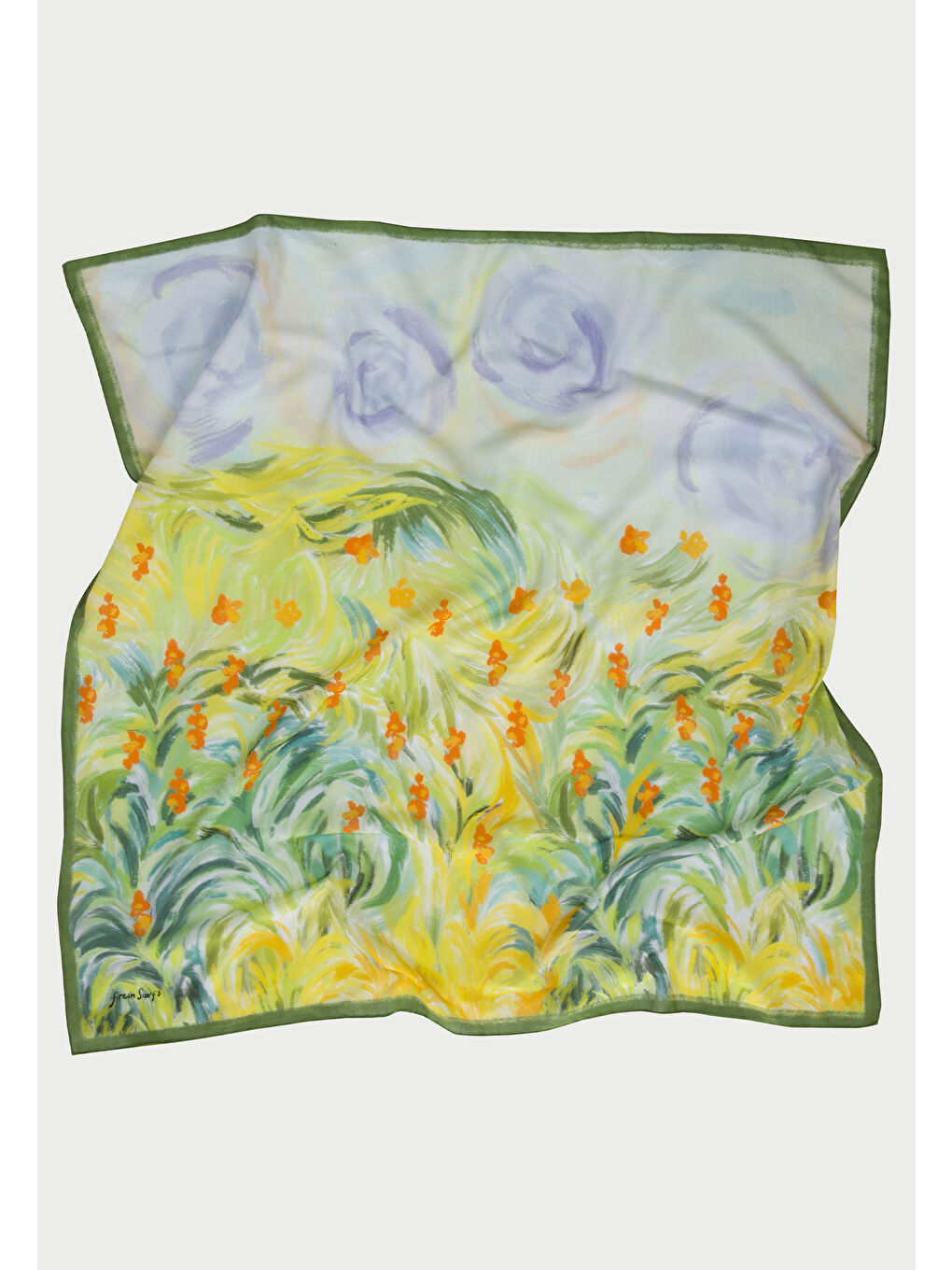 Summer Sunset Desen Pamuk Vual Eşarp Sarı-3