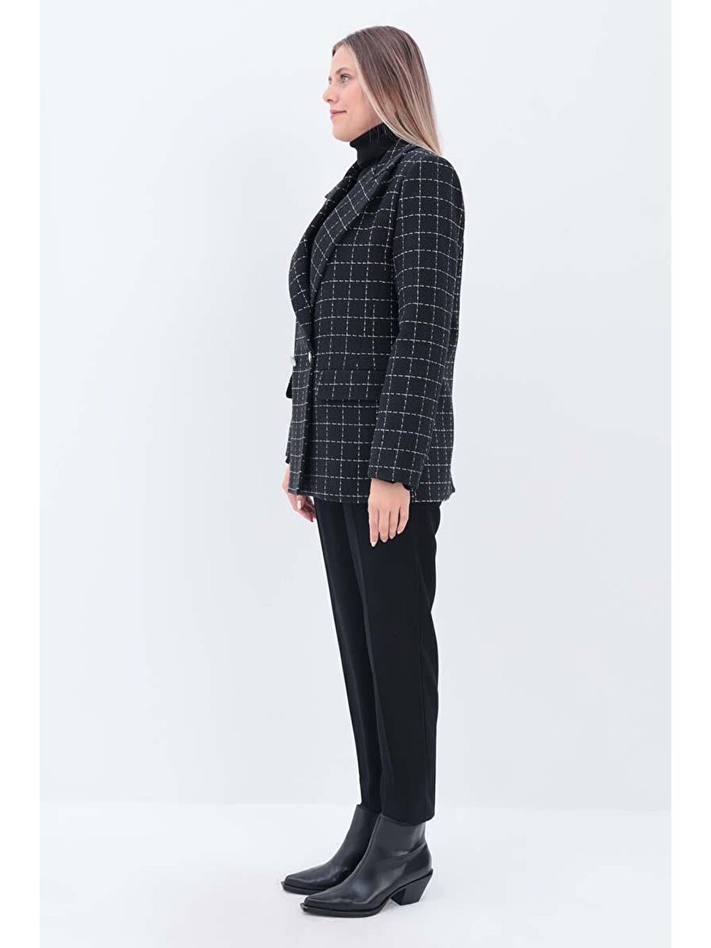 ALLDAY Siyah-Ekru-Simli Tüvit Kumaş Blazer Ceket - 2
