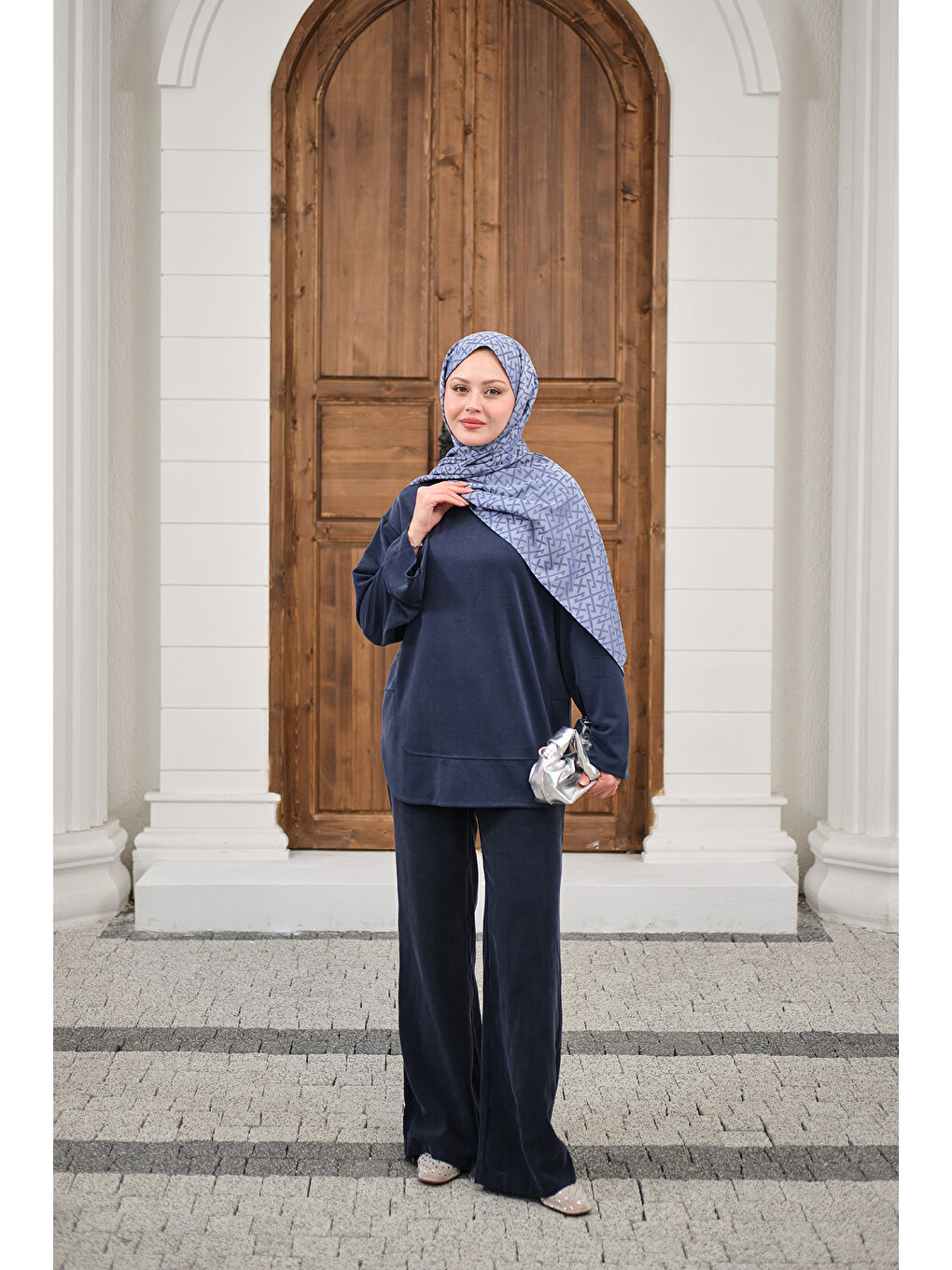 Kadın Önü Çima Detay Bisiklet Yaka Takım İndigo Mavi-4