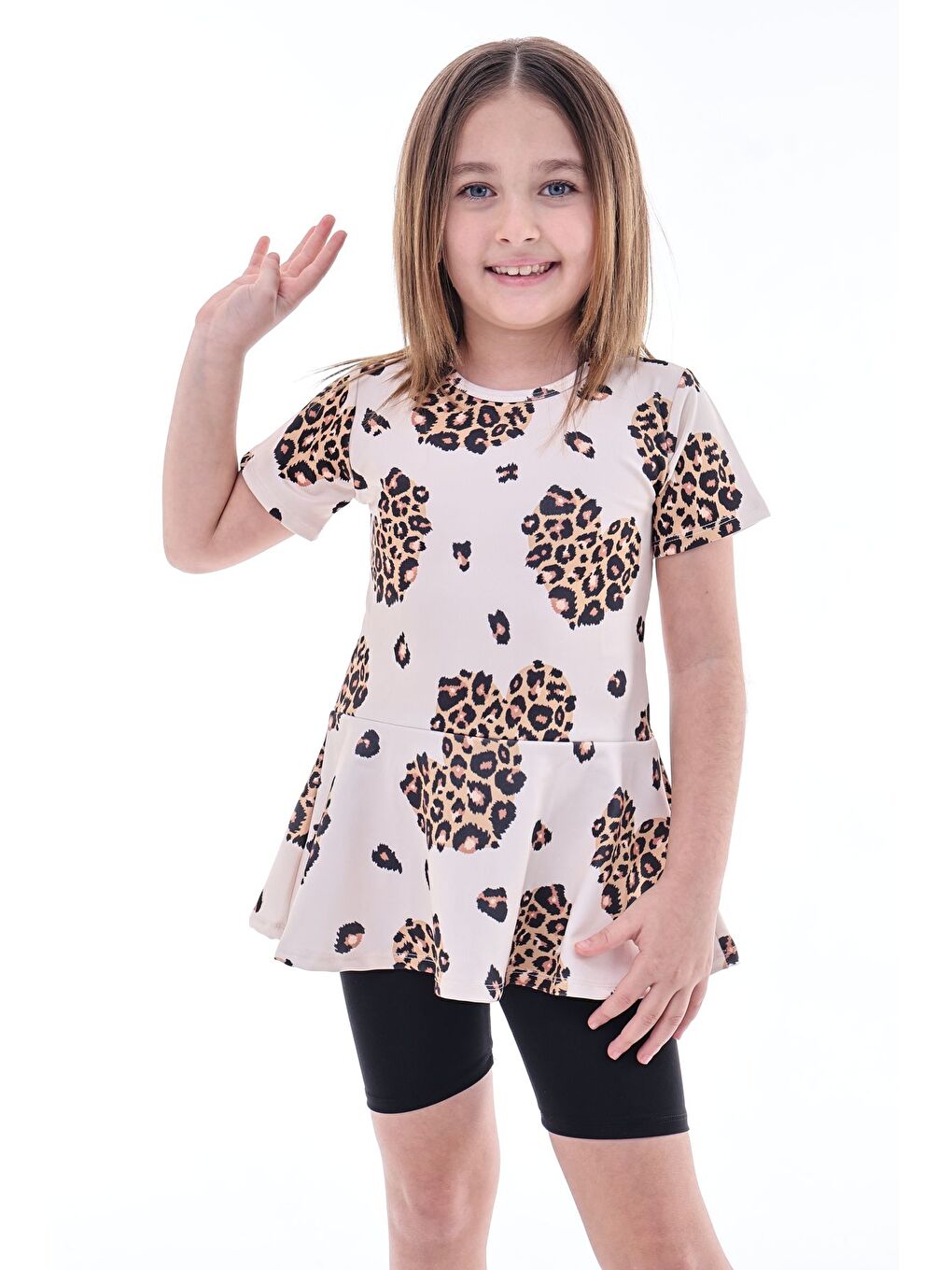 Kalp Desenli Siyah Kız Çocuk Boneli Mayo Takımı-5