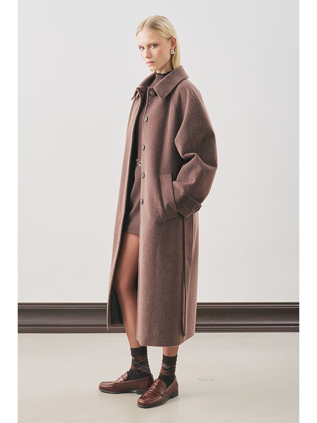 Premıum Kaşe Uzun Kaban Kahverengi-3