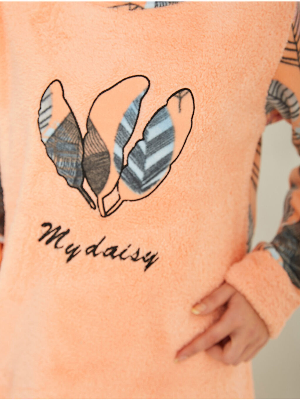 Turuncu Nakışlı Pelüş Polar Pijama Takım Yavruağzi   26781-3