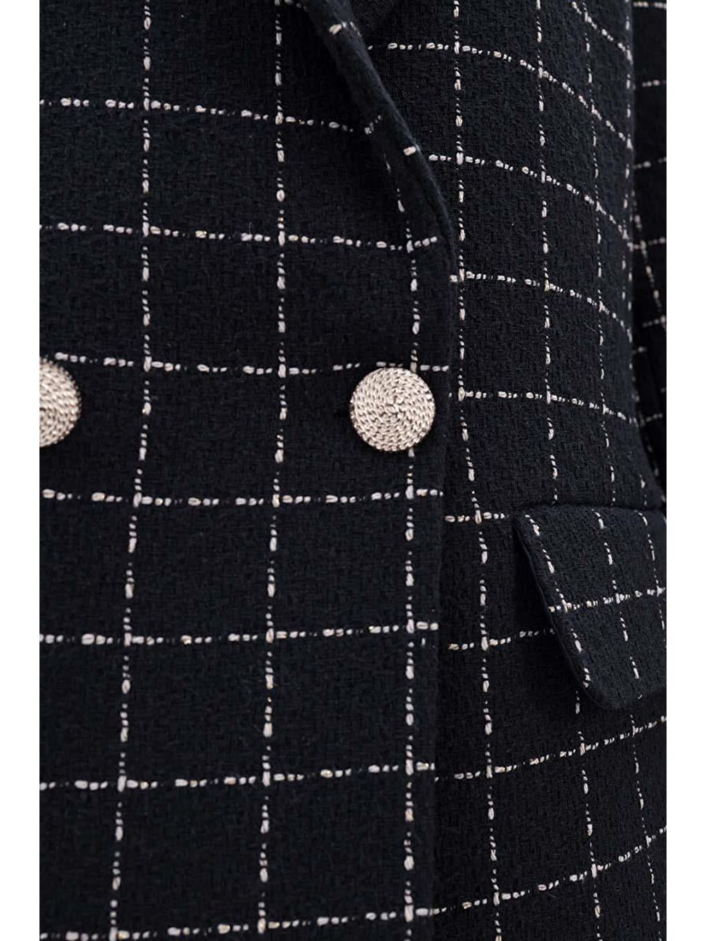 ALLDAY Siyah-Ekru-Simli Tüvit Kumaş Blazer Ceket - 4