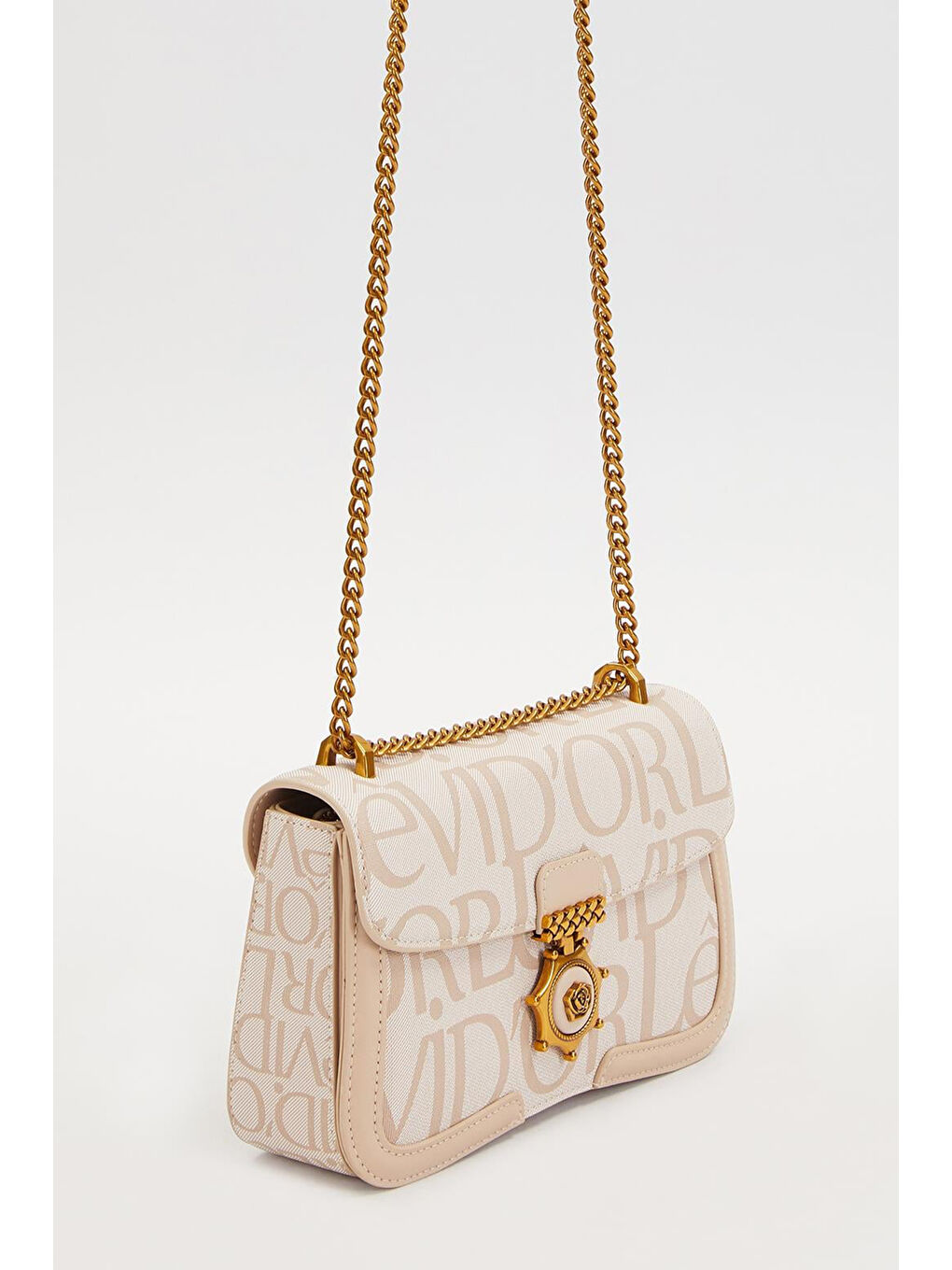 Çift Askılı Zincir Detay Sert Deri Çanta 930282 Bej-4