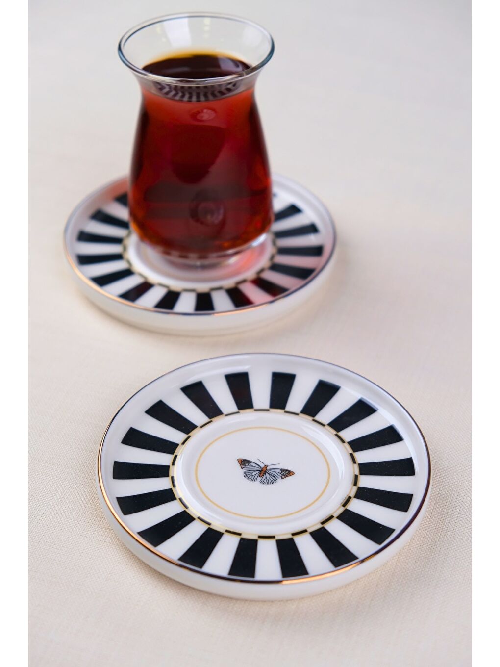 Karışık Porselen Butterfly Collection Altın Yaldızlı Çay Tabağı 11,8cm Siyah 2 li-1