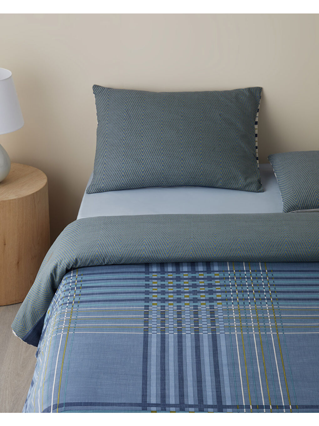 Textured Grid Kolay Ütülenir Çift Kişilik Nevresim Takımı 200x220 cm Lacivert-1