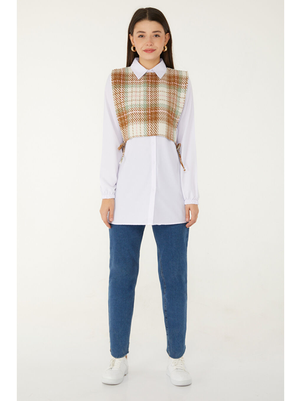 Sarı Gömlek Süveter İkili Takım Hardal - 13347-1