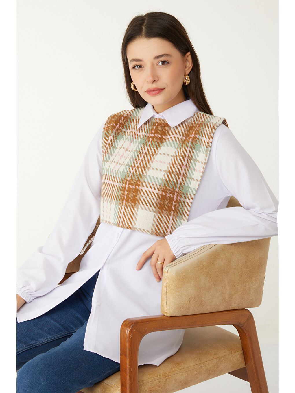 Sarı Gömlek Süveter İkili Takım Hardal - 13347-2