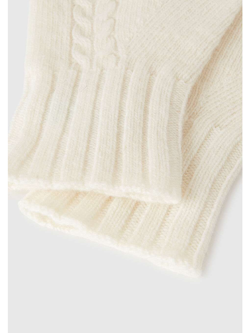 Ekru Kadın Krem Yün Karışımlı Nervürlü Örgü Eldiven-2