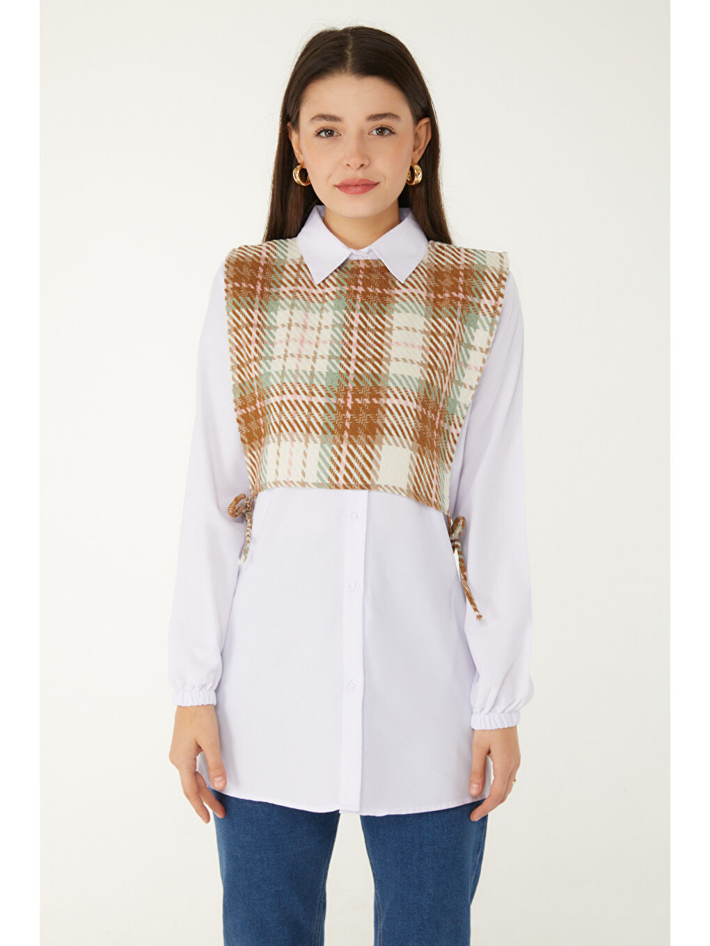 Sarı Gömlek Süveter İkili Takım Hardal - 13347-3