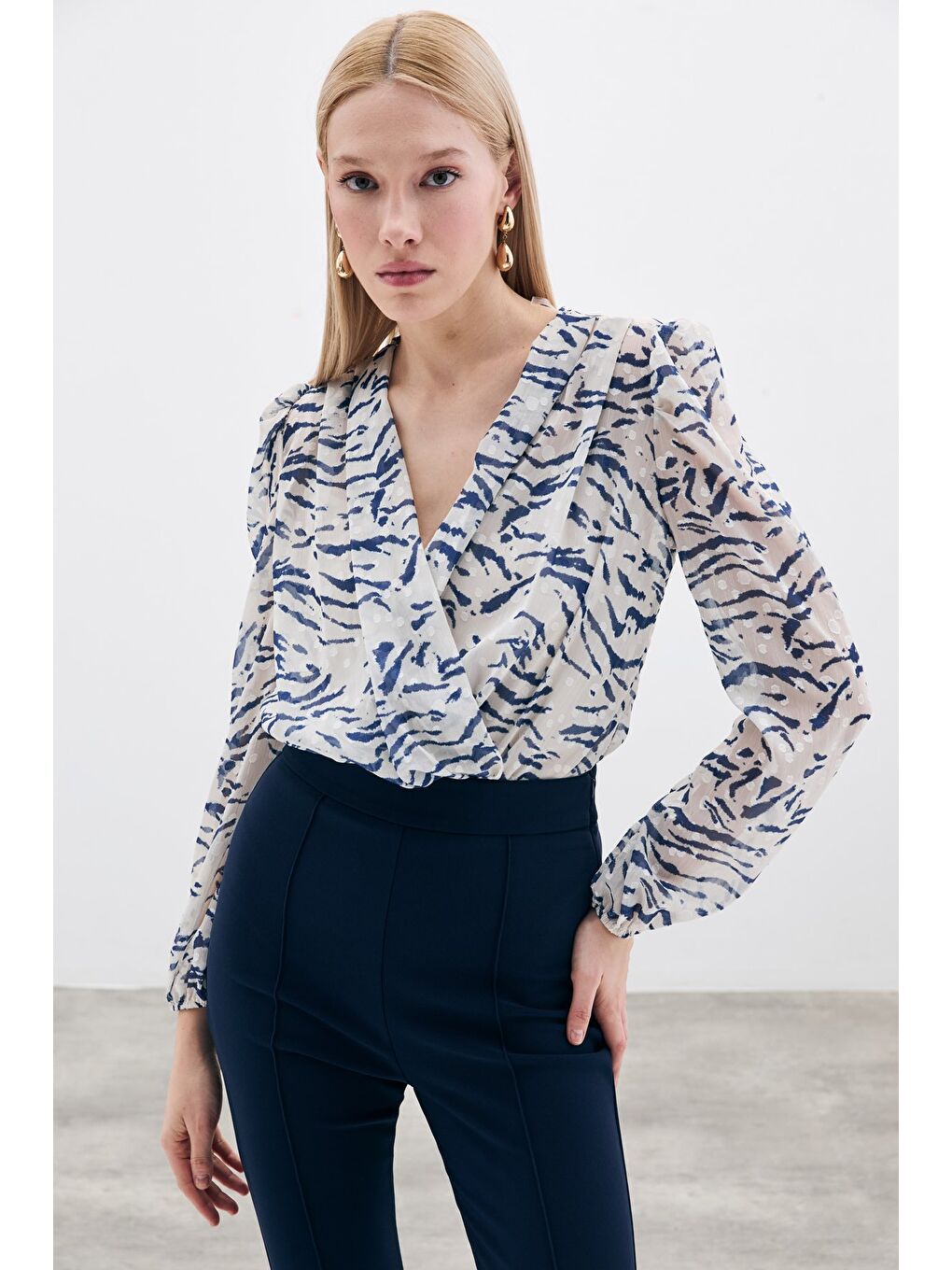 Puantiye Dokulu Bodysuit - Mavi-2