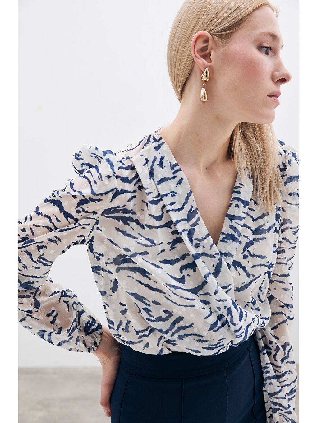 Puantiye Dokulu Bodysuit - Mavi-3