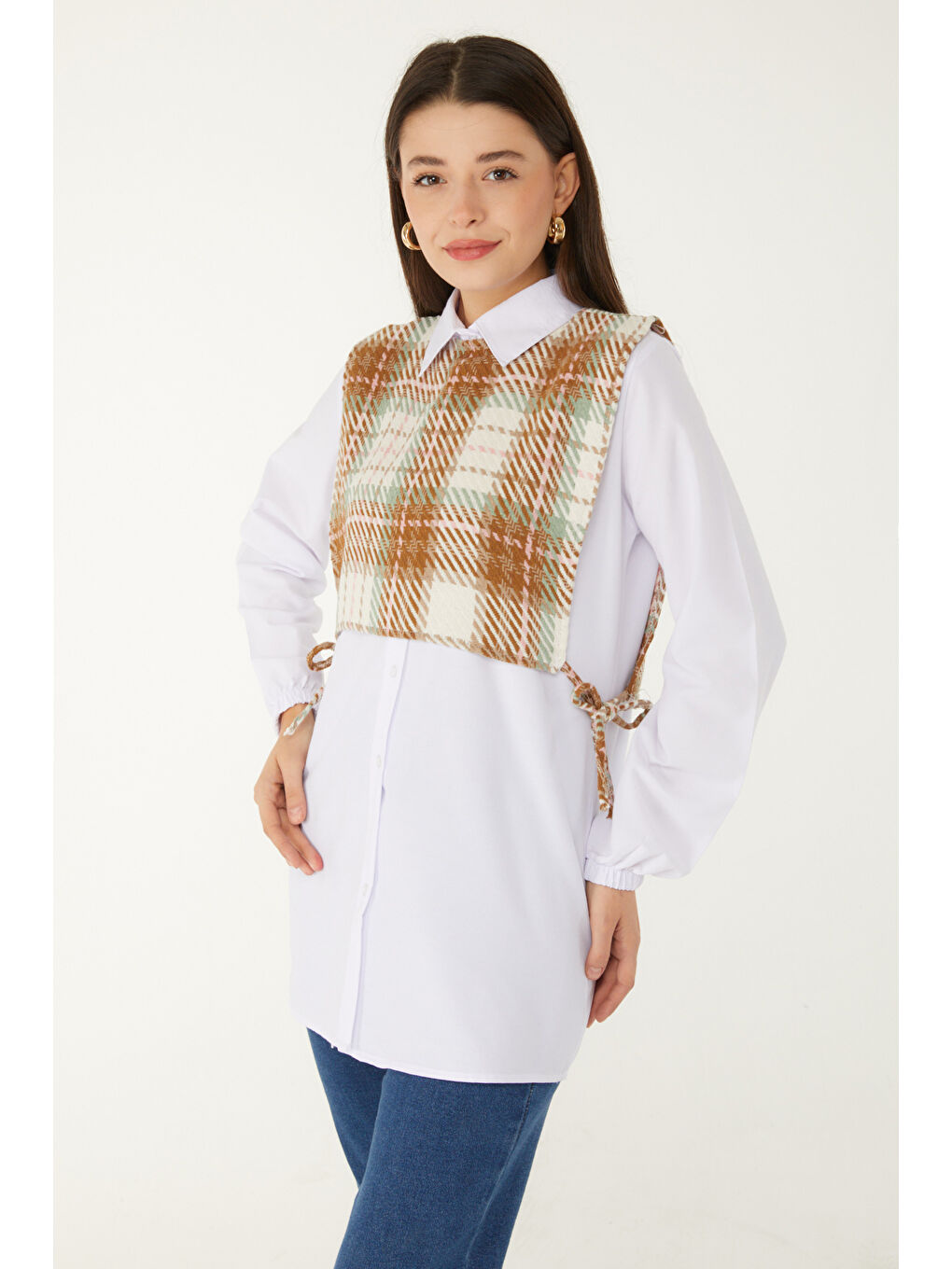 Sarı Gömlek Süveter İkili Takım Hardal - 13347-4