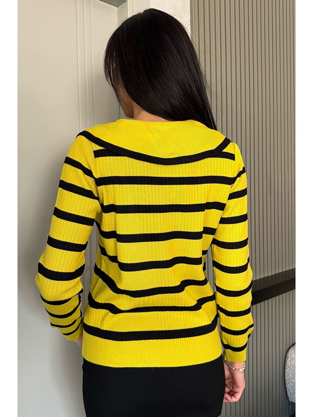 Yeşil Fiyonklu Sahte Düğmeli Triko Bluz (s,m,l Uyumludur)-3