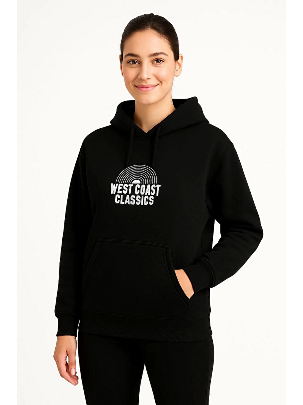 Üç İplik Kapüşonlu Ön Ve Arka Baskılı Sweatshirt Hoodie - Siyah-1