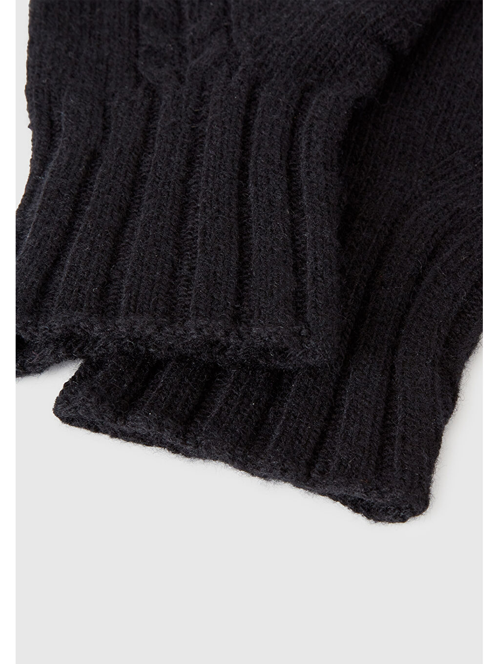 Kadın Siyah Yün Karışımlı Nervürlü Örgü Eldiven-2