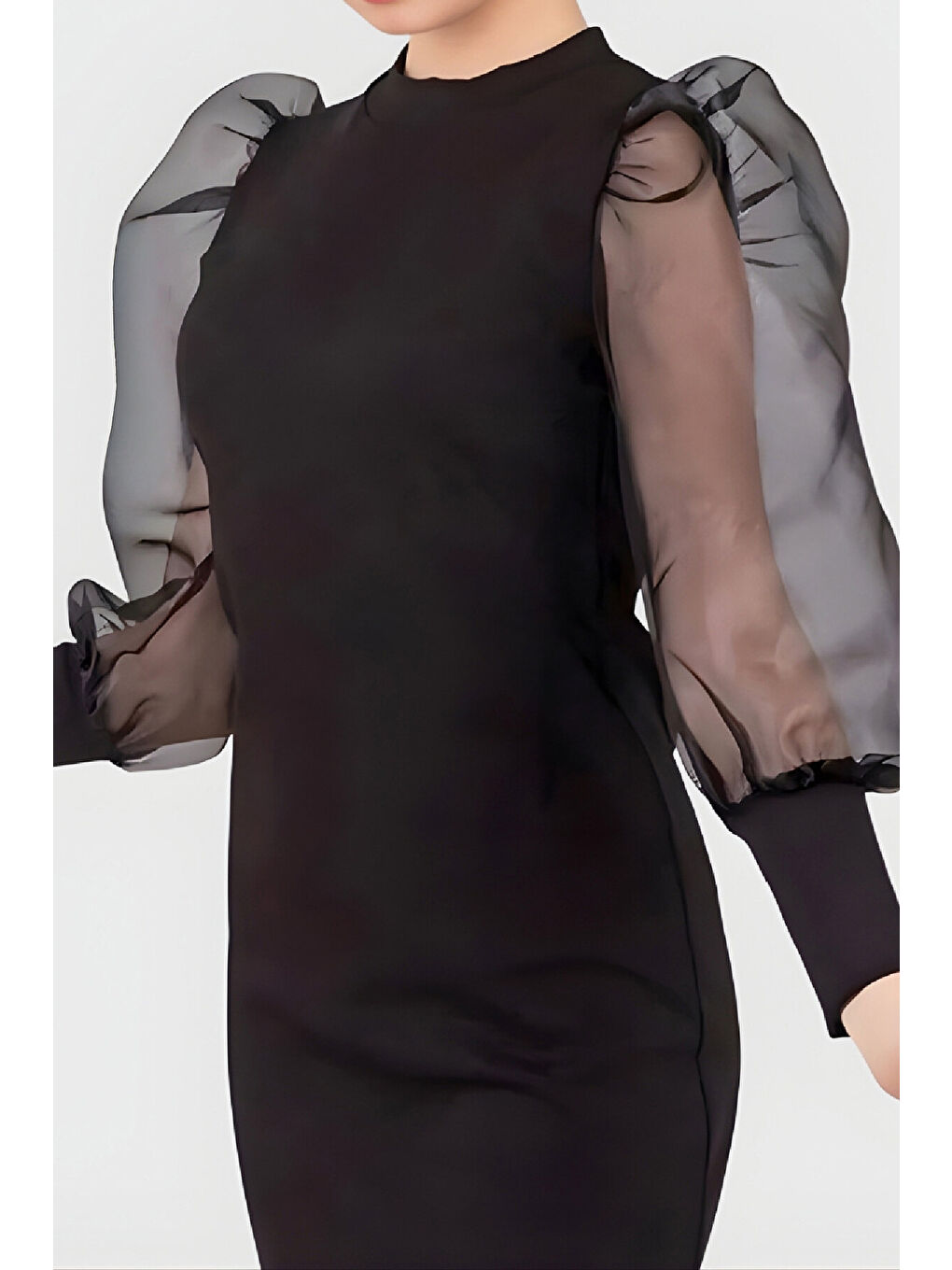 Siyah Kız Çocuk Kolları Tüllü Elbise 9-15 Yaş 12564-1