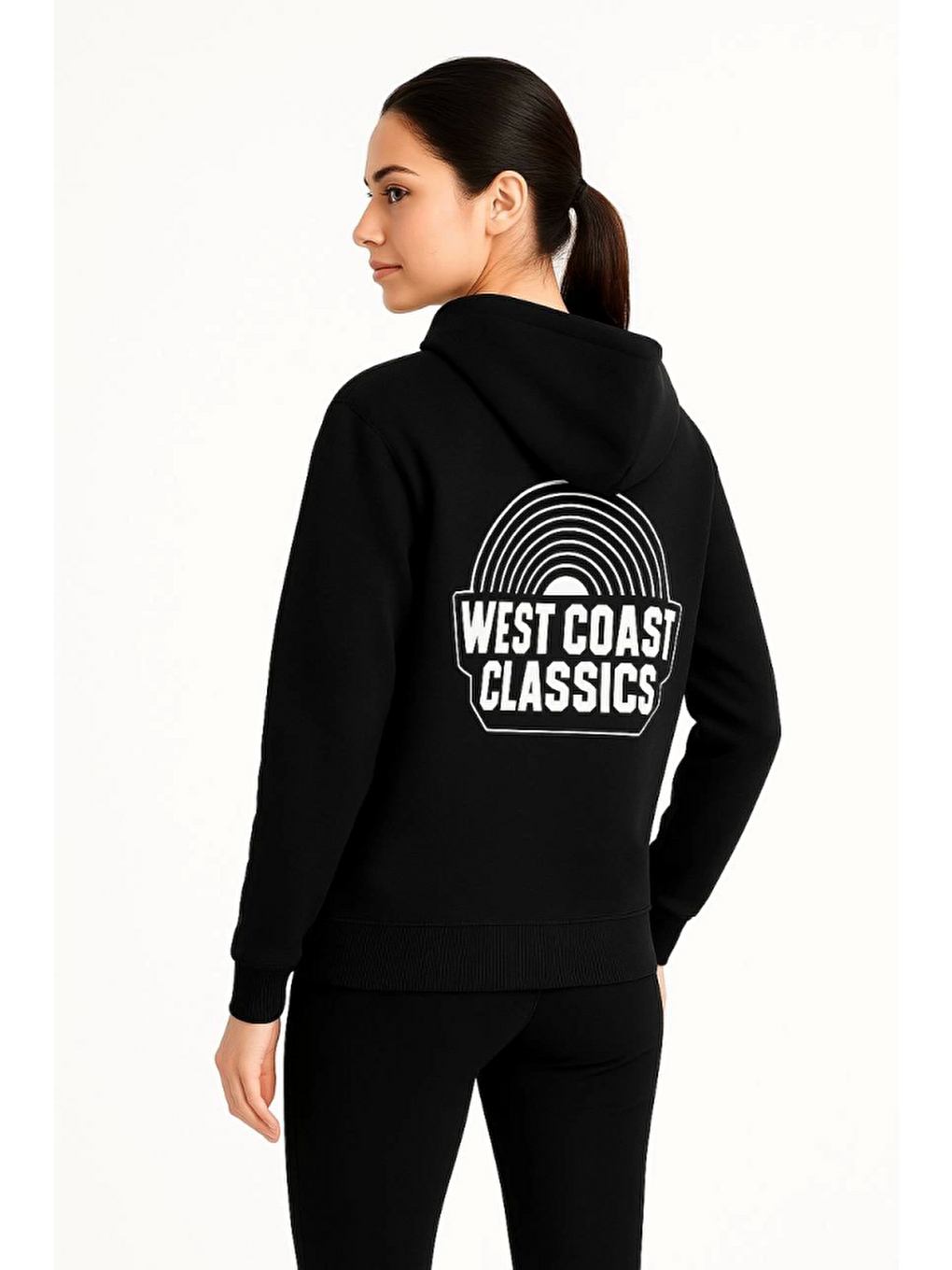 Üç İplik Kapüşonlu Ön Ve Arka Baskılı Sweatshirt Hoodie - Siyah-2