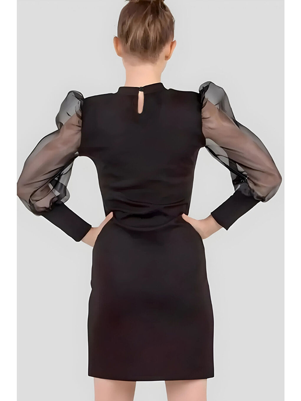 Siyah Kız Çocuk Kolları Tüllü Elbise 9-15 Yaş 12564-2