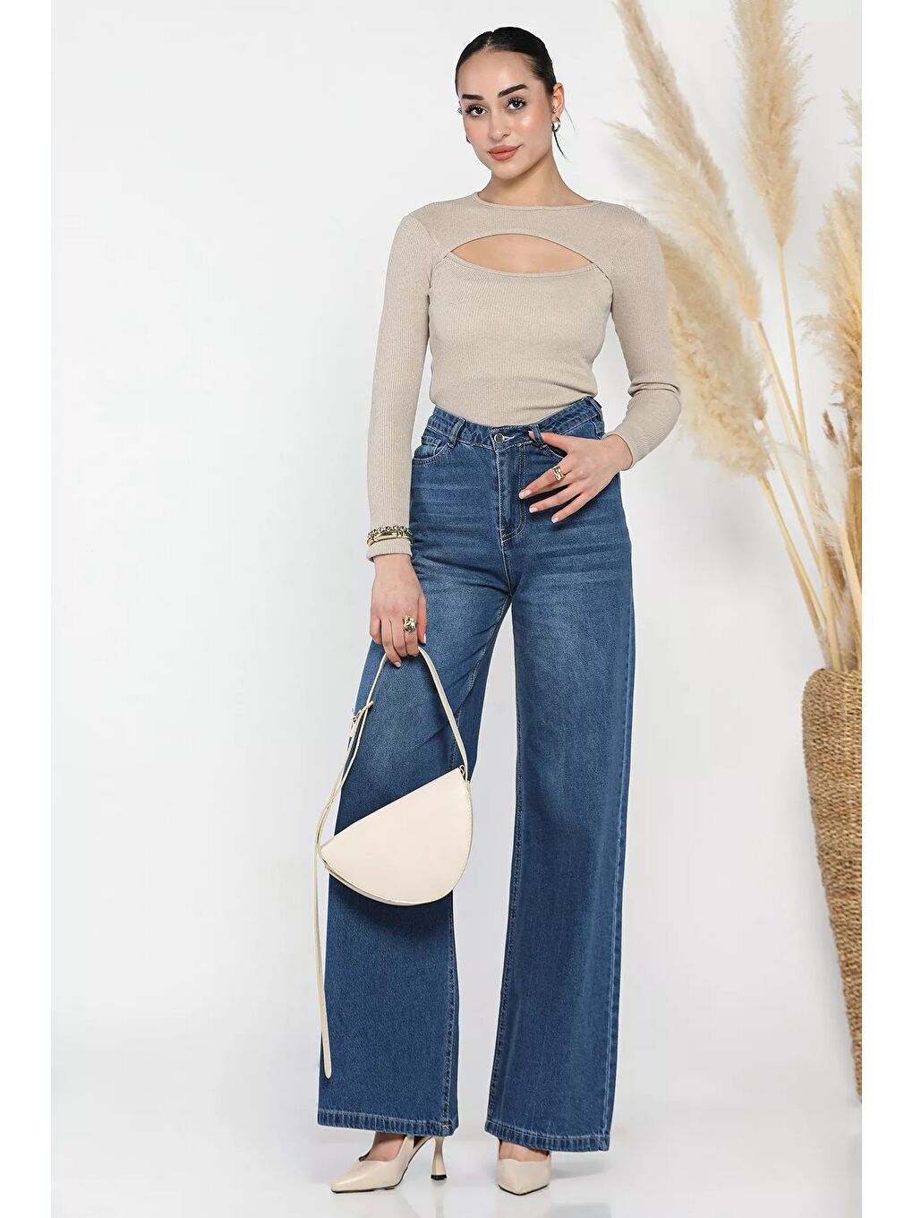 Lacivert Kadın Palazzo Jean Jean Pantolon-1