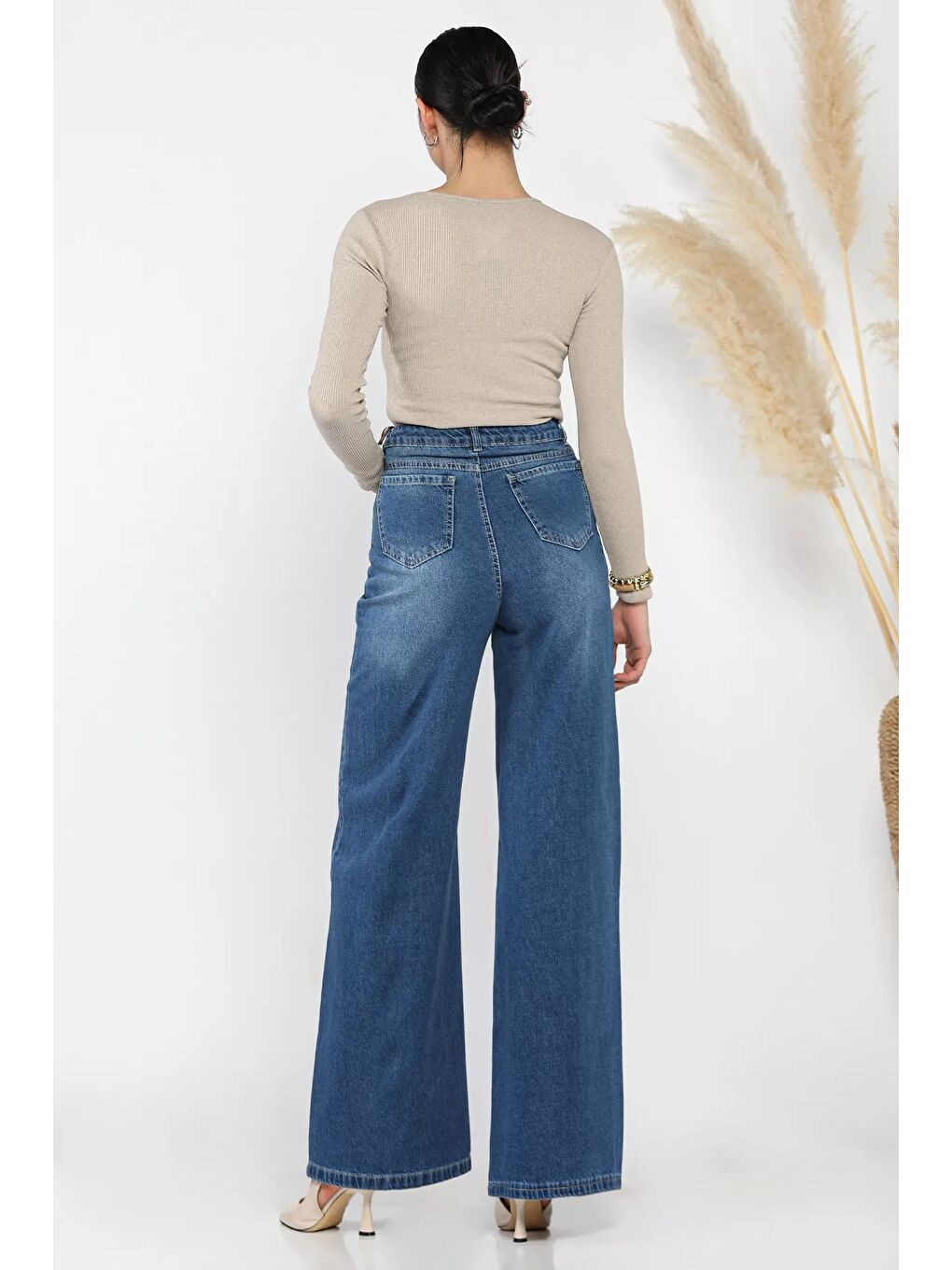 Lacivert Kadın Palazzo Jean Jean Pantolon-2