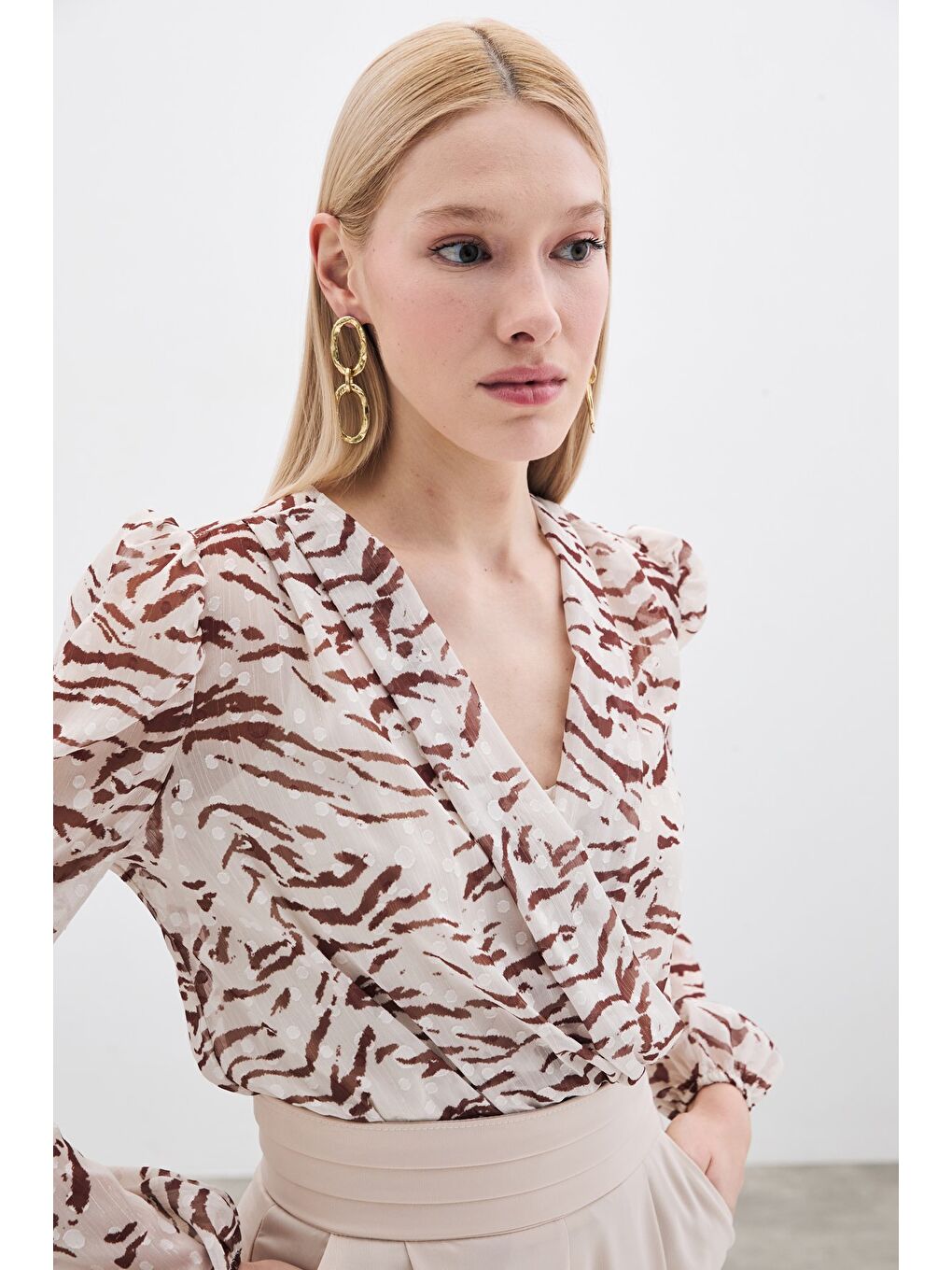 Kahverengi Puantiye Dokulu Bodysuit - Kahve-3