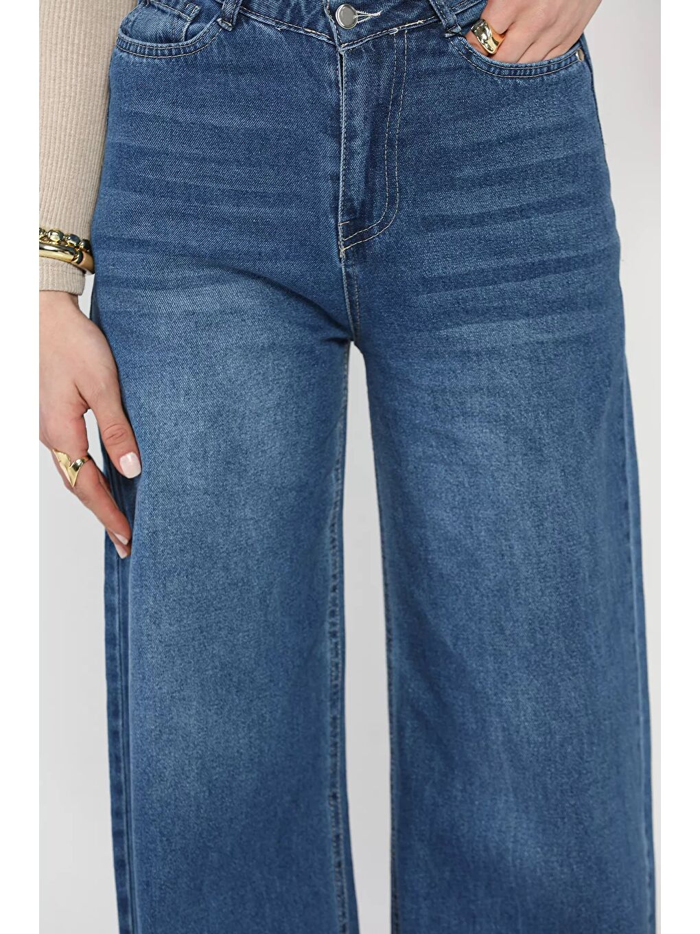 Lacivert Kadın Palazzo Jean Jean Pantolon-3