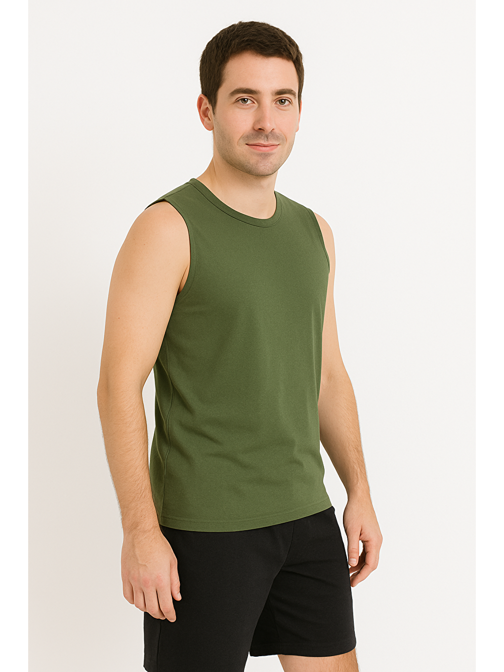 Yeşil Erkek Pamuklu Kolsuz Curve Büyük Beden Şortlu-1