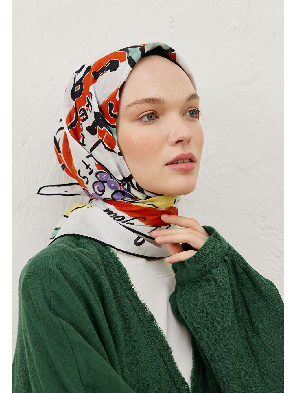 Lemonade Desen Pamuk Vual Eşarp Kırmızı