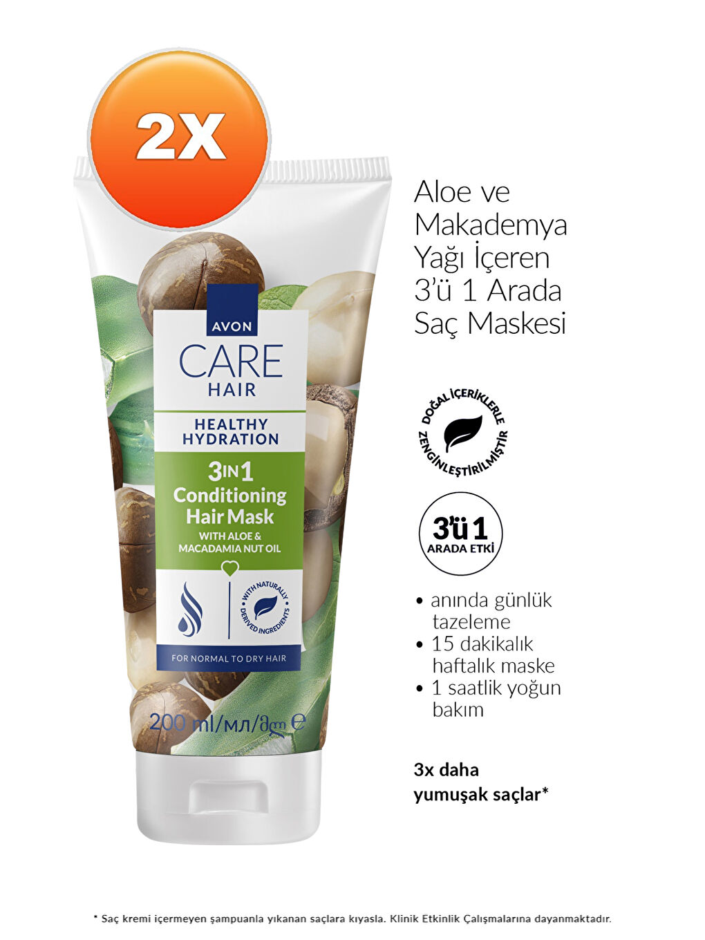 Care Aloe ve Makademya Yağı İçeren 3’ü 1 Arada Saç Maskesi 200ml İkili Paket-1