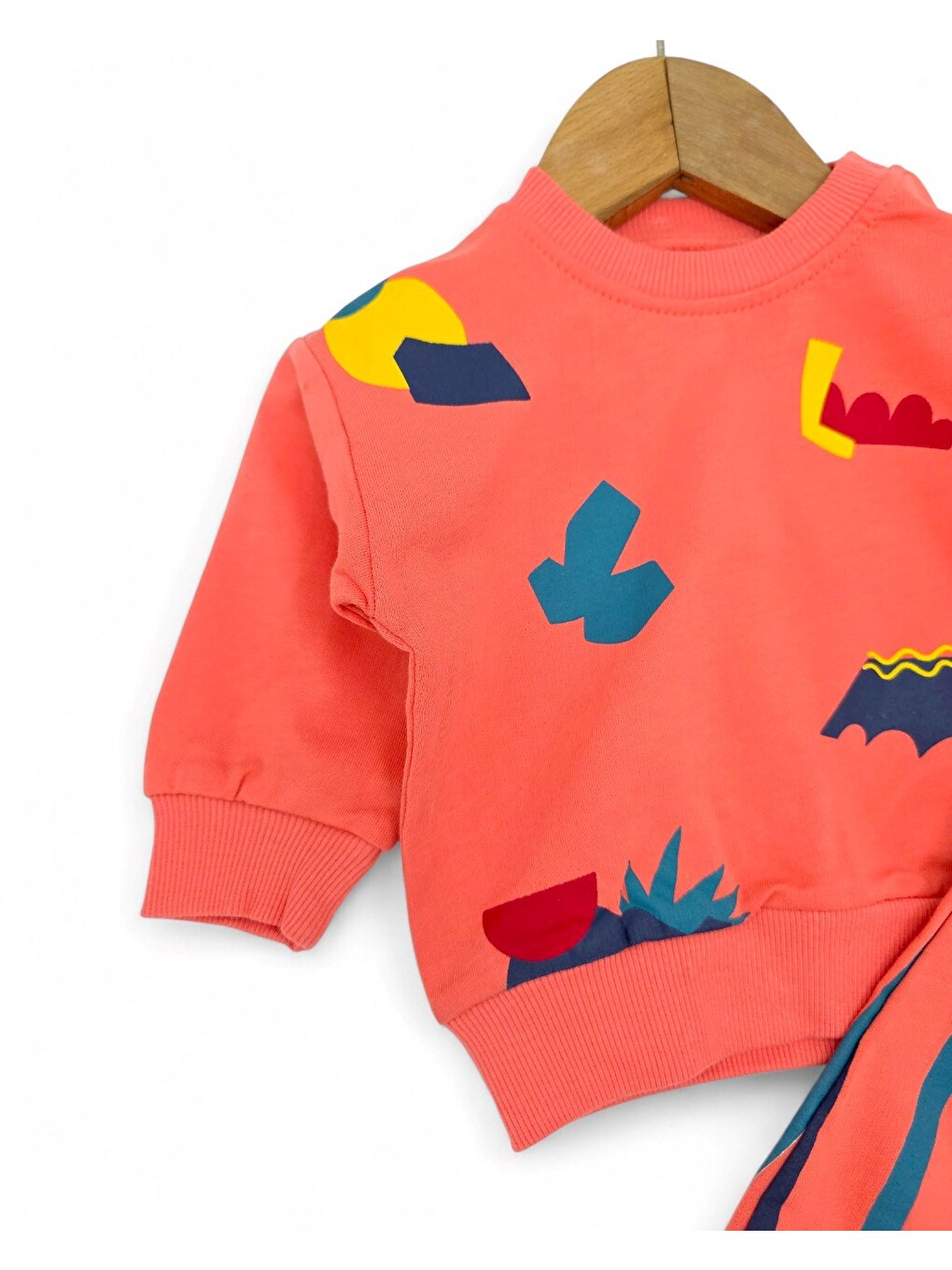 Kırmızı Erkek Bebek Mevsimlil Baskılı Sweatshirt, Çizgili Altlı 6-9-12-18-24 Ay 2'li Alt Üst Takım-2