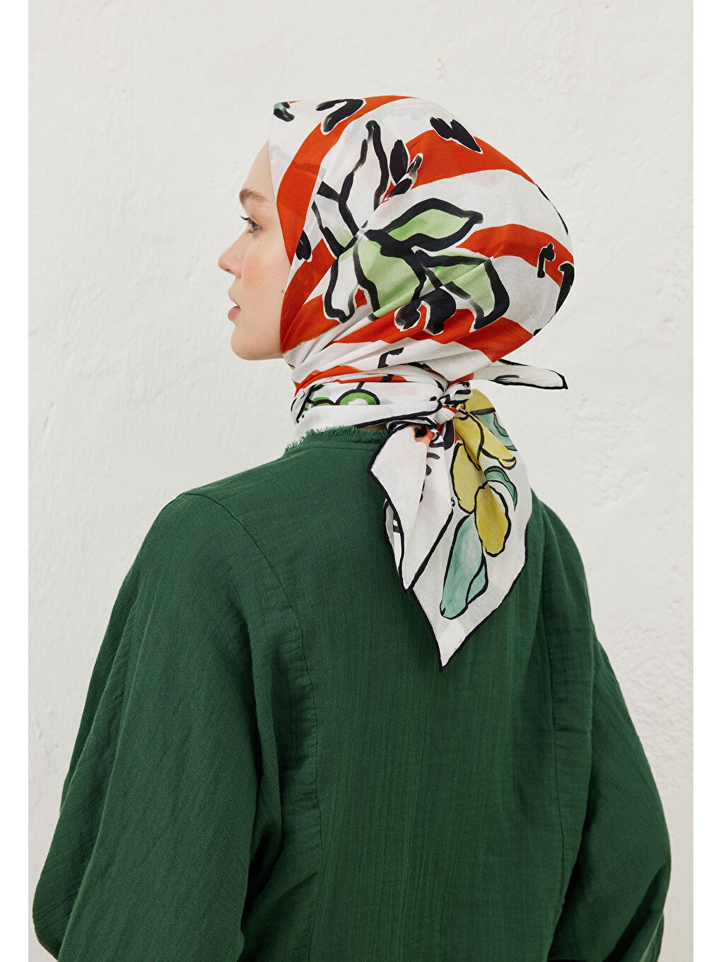 Lemonade Desen Pamuk Vual Eşarp Kırmızı-1