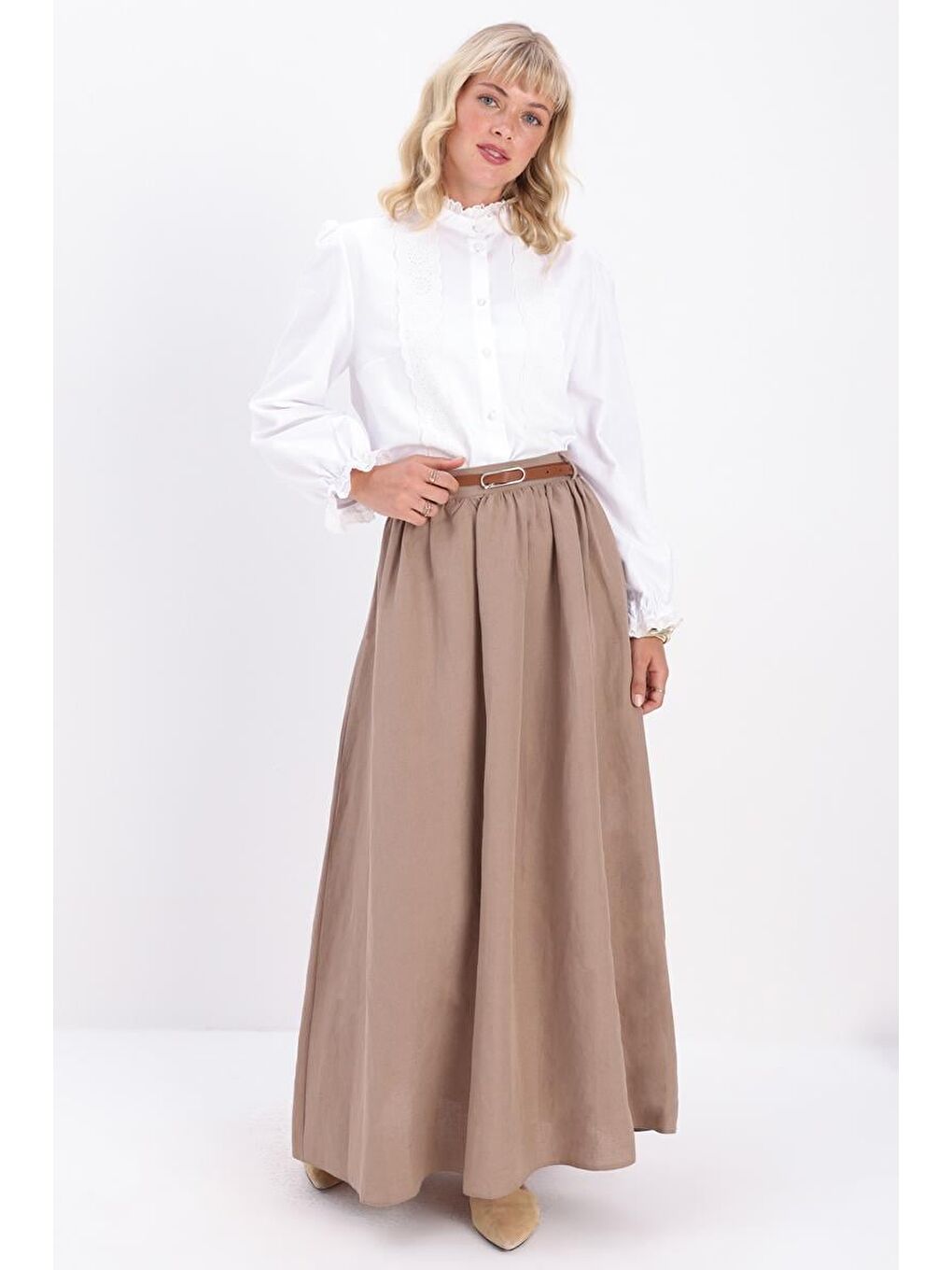 Bej Vizon-Keten Kloş Etek