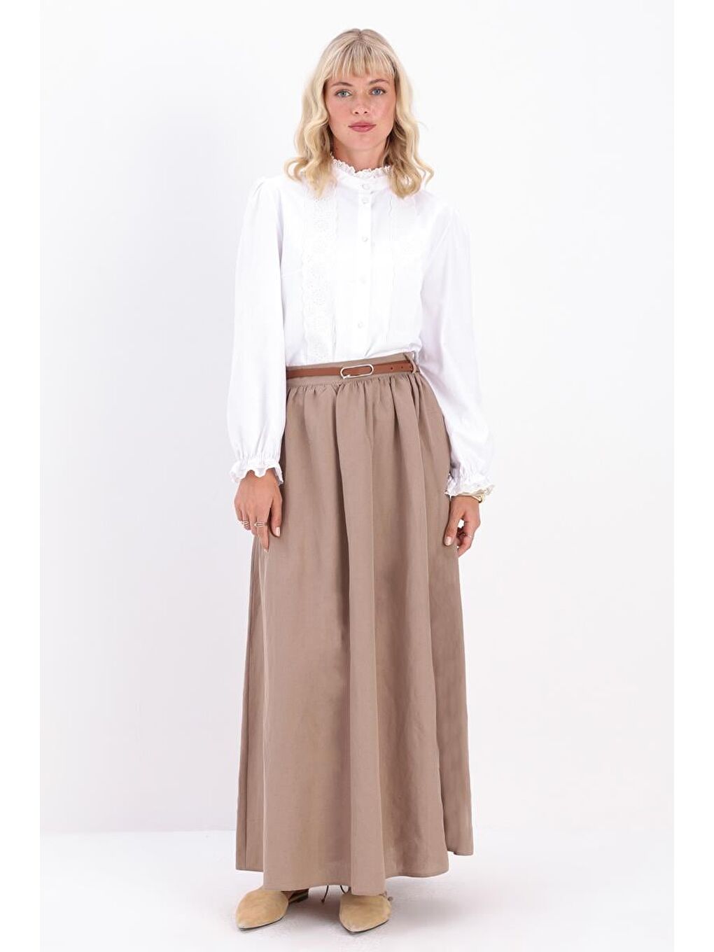 Bej Vizon-Keten Kloş Etek-1