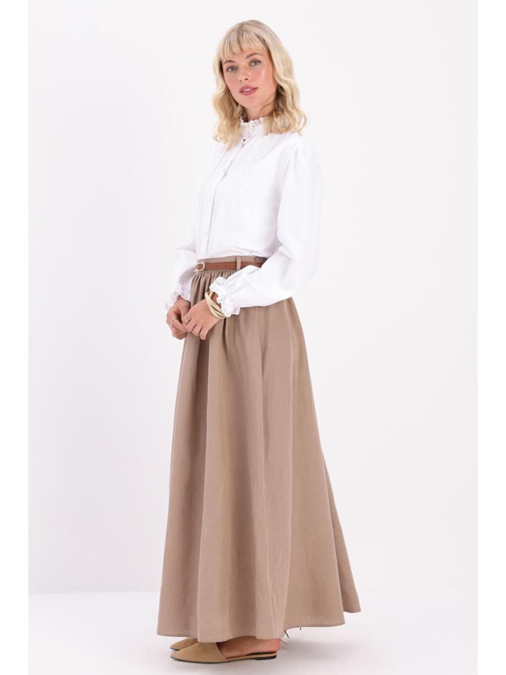 Bej Vizon-Keten Kloş Etek-2