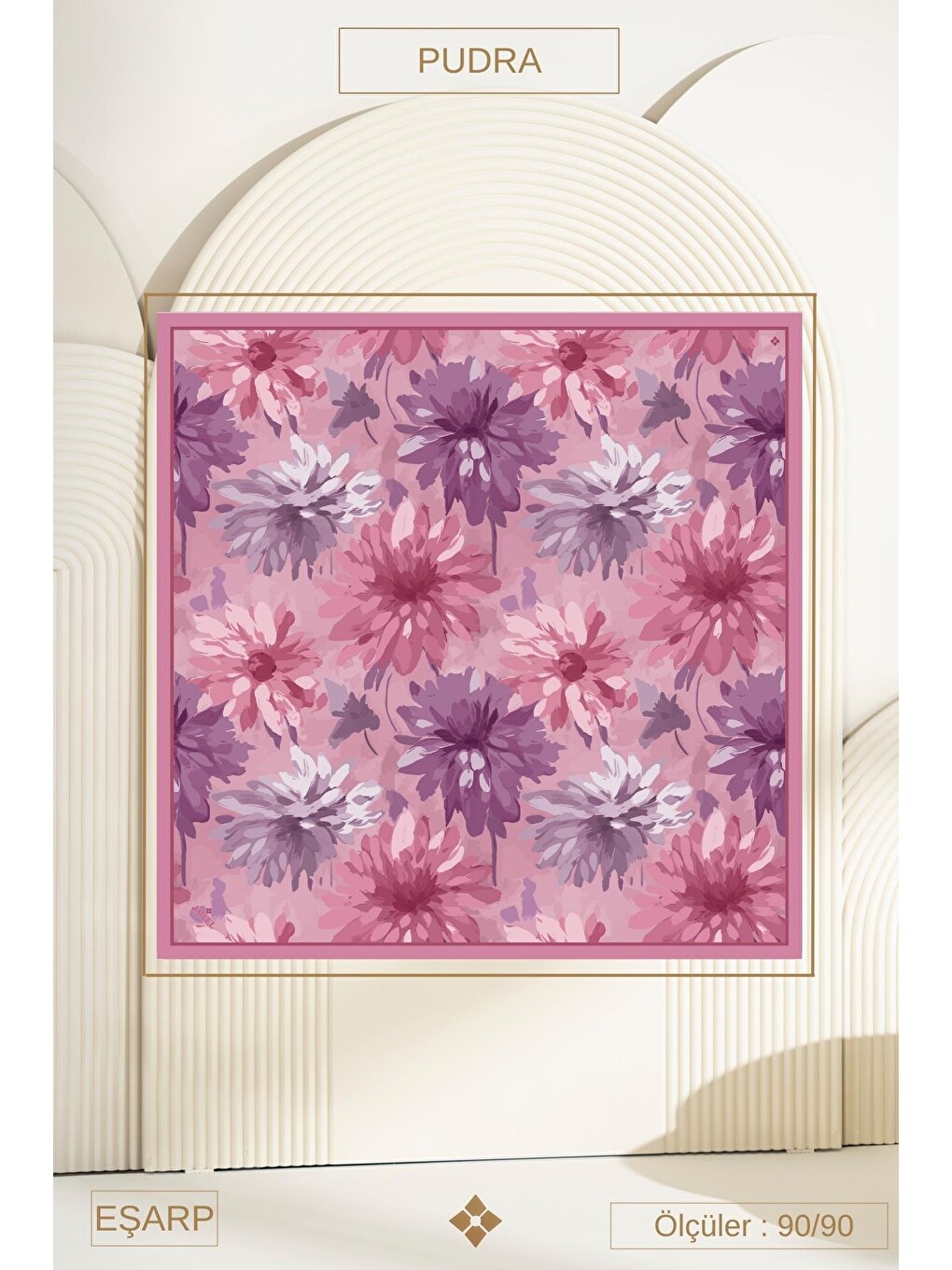 Pembe Çiçek Desenli Soft Eşarp Leia-1