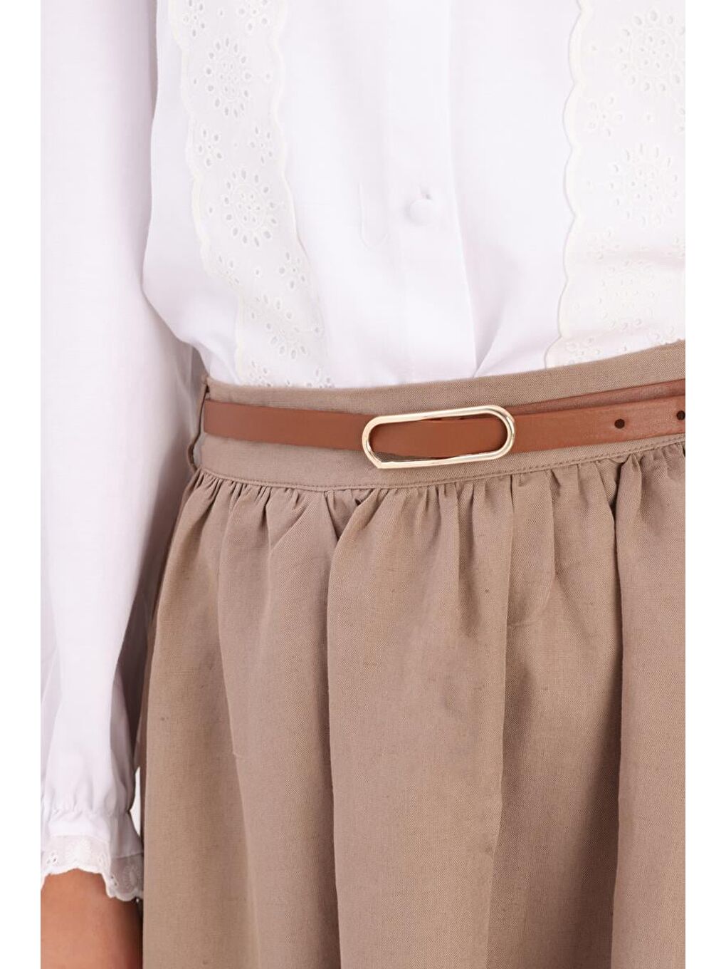 Bej Vizon-Keten Kloş Etek-4