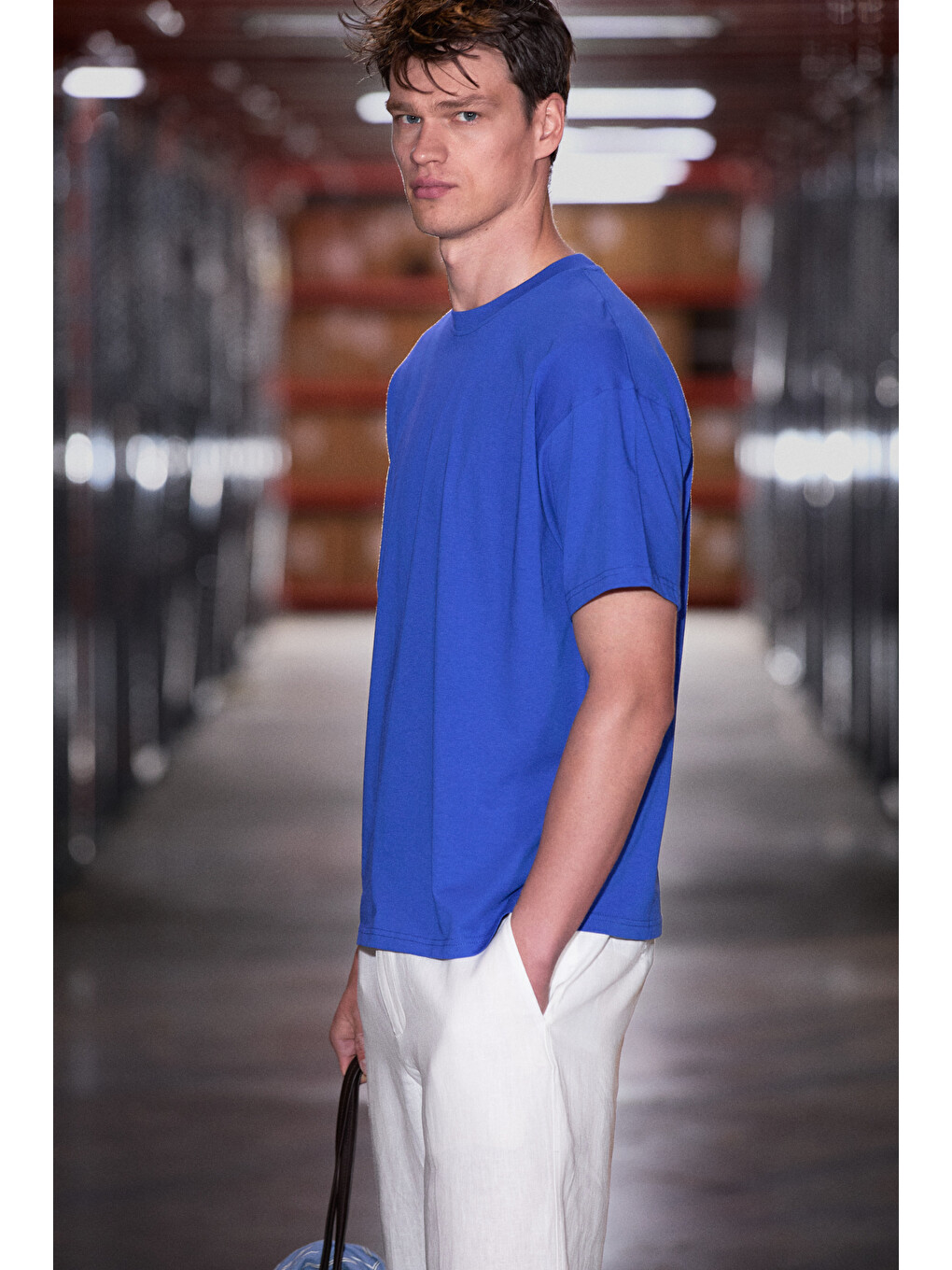 Solo Erkek %100 Organik Pamuklu Kalın Dokulu Comfort Fit Bisiklet Yakalı Koyu Mavi T-shirt-2