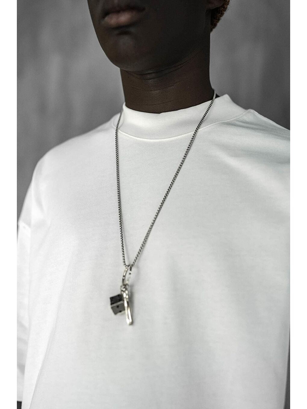 Erkek Oversize Fitilli Bisiklet Yaka Tişört Beyaz-3